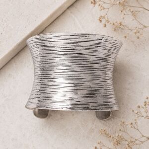 Silver Tone Wide Textured Concave Statement Cuff Bracelet